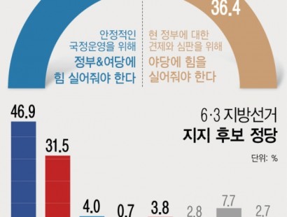 [뉴시스]6·3 지방선거 '민주당 후보에 투표' 46.9% '국민의힘 후보에 투표' 31.5%[에이스리서치]