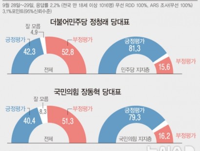 [뉴시스]민주당 41.5% 국민의힘 29.0%…당대표 직무평가, 정청래 42.3%·장동혁 40.4%[에이스리서치]