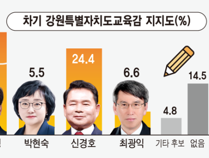 [강원일보-교육감]강삼영 33% 신경호 24.4%⋯4명 중 1명은 부동층[에이스리서치]
