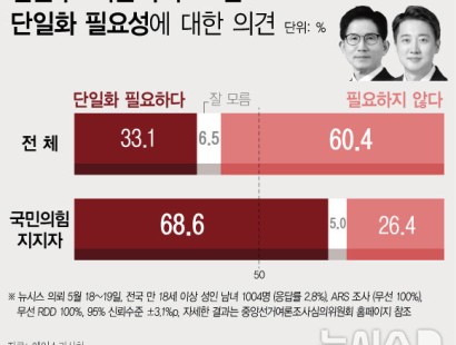 [뉴시스]김문수-이준석 단일화…국힘 지지층 68.6% '필요하다', 26.4% '불필요'[에이스리서치]